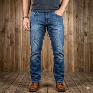 Travis Mathew Featherweight Jeans Mens 34x32 Blue Straight Leg Stretch Denim